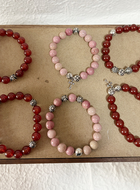 赵露思泰银十字珠深红玛瑙手串