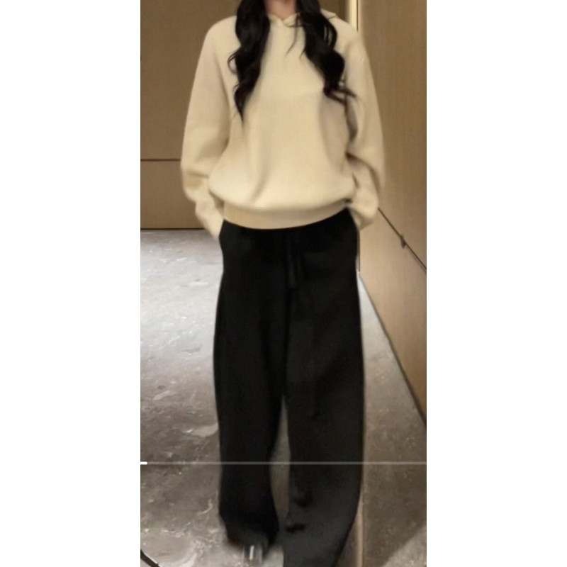 TOROON 羊毛针织连帽毛衣女秋冬新款宽松慵懒休闲系扣套头针织衫