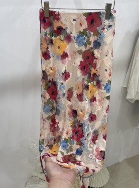 小清新花朵印花松紧高腰半身裙女2026夏季新款甜美显瘦油画中长裙
