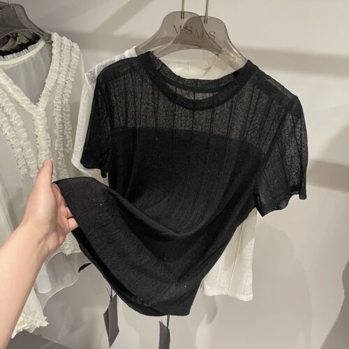 小香风拼接背带假两件短袖T恤女