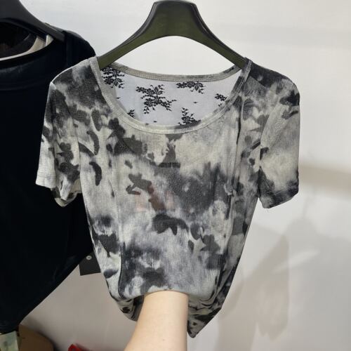 卡通小狗印花网纱长袖T恤女休闲