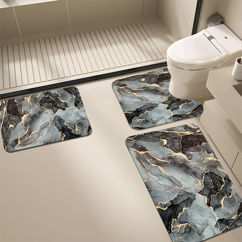 大理石鎏金硅藻泥地垫卫生间U型马桶吸水速干脚垫浴室地垫三件套