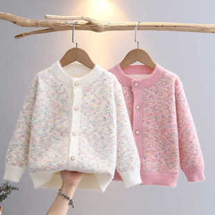 女童春秋款开衫一体加绒外套针织毛衣秋冬打底衫儿童上衣百搭洋气