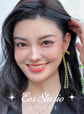 【EOSSTUDIO】jacq*emus原D不对称彩钻J字母流苏耳饰小众设计