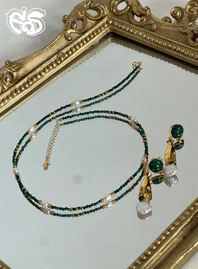 天然绿松石珍珠项链女