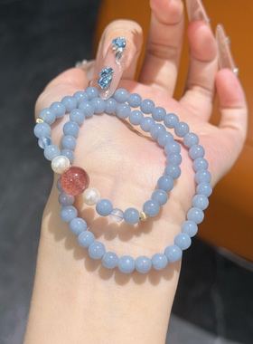 单圈/双圈草莓晶珍珠海蓝宝天使石手链