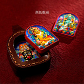 文创定 制手绘牛皮唐卡擦擦手工缝制皮壳吊坠挂饰扎基拉姆黄财吊