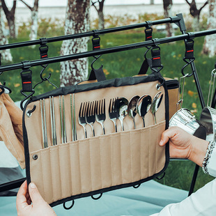 便携式户外餐具收纳包不锈钢餐具挂袋旅行收纳袋烹饪野营用具袋