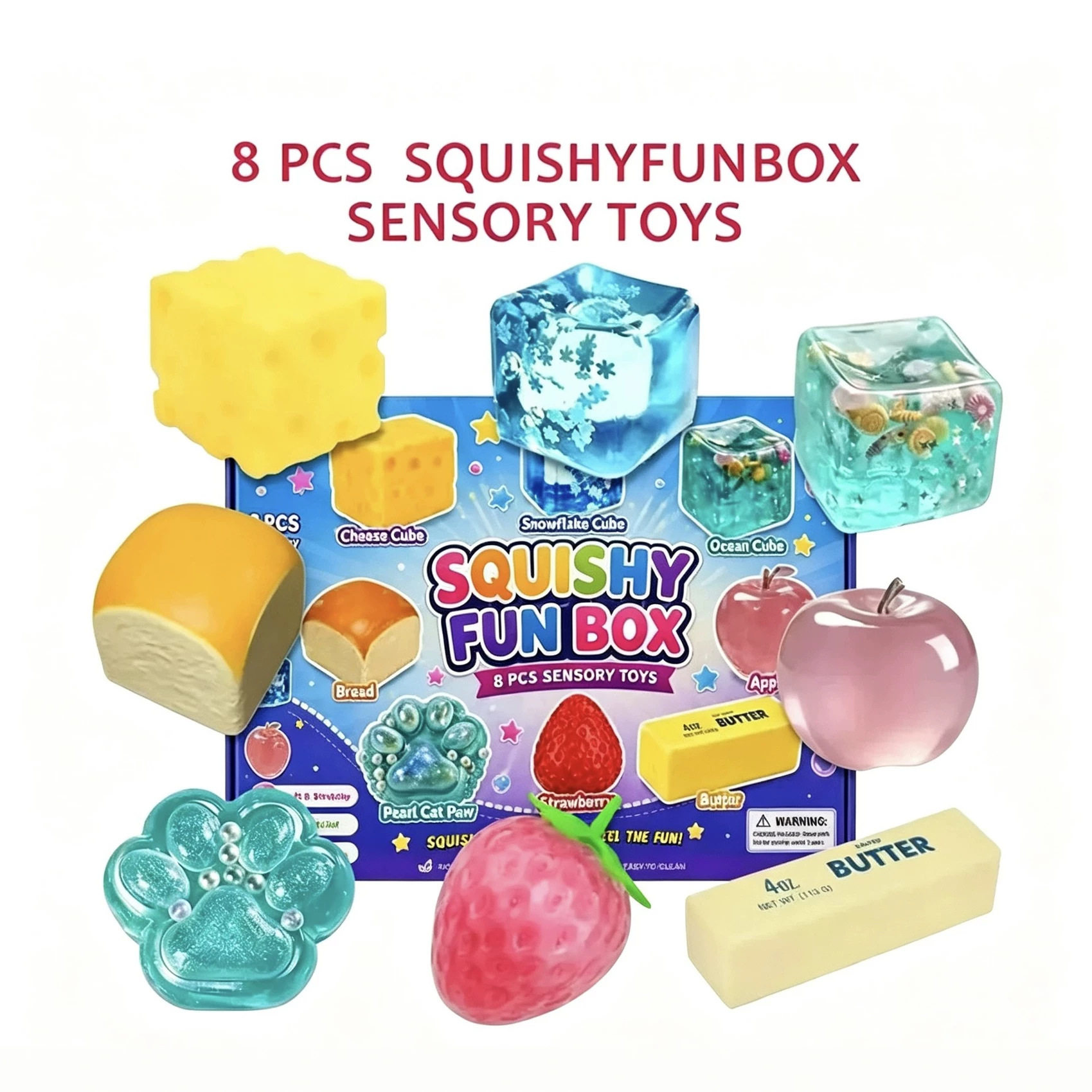 8pcs Malt Sugar Squishy Box麦芽糖减压软萌捏捏乐慢回弹玩具