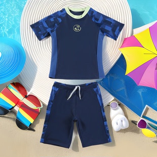 男童泳衣儿童长袖 备 速干分体防晒2025小童中大童男童游泳衣专业装