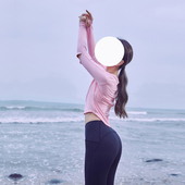 FITSIS运动上衣女短款 露肘拇指扣t恤宽松休闲跑步瑜伽上衣 长袖