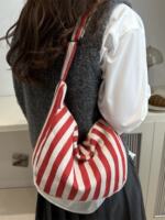 ins striped crossbody bag for women 2024 New style casual single-shoulder bag Versatile tote bag Simple and elegant dumpling bag for girls thumbnail 5