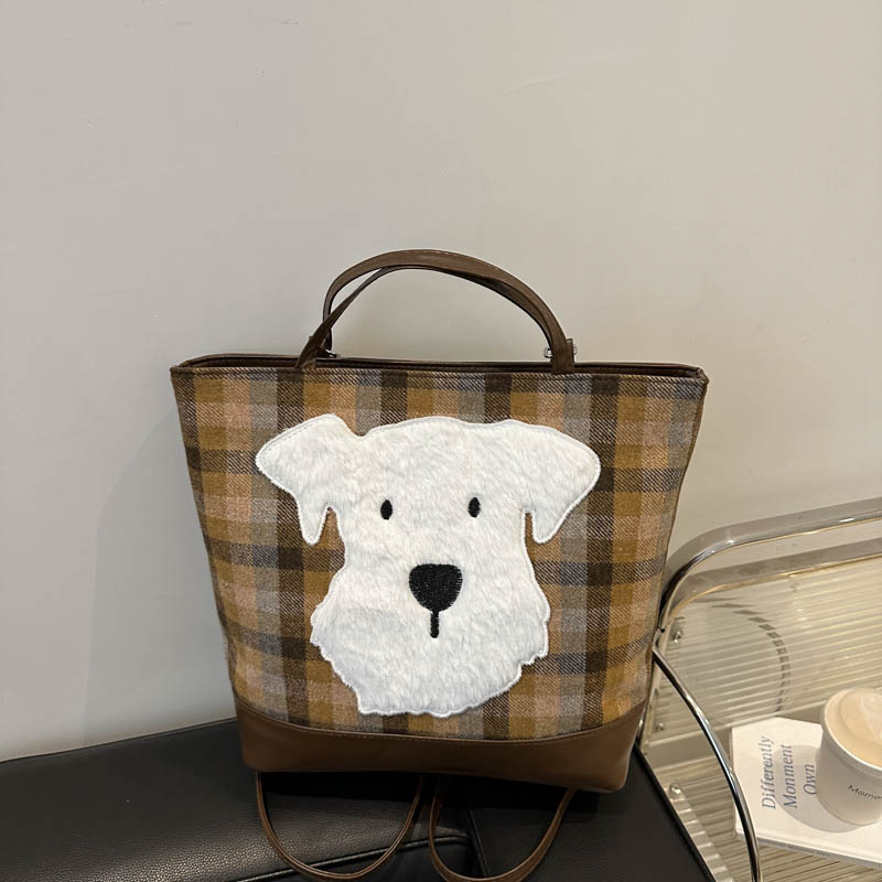 韩版大容量腋下包女式通勤复古2024新款格子托特包个性休闲双肩包