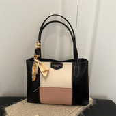 2026新款 女包洋气拼色复古简约大气通勤休闲大容量单肩手提托特包