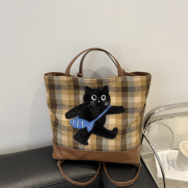 大容量高级感托特包女士2024新款毛呢格子托特包多功能时尚双肩包,箱包皮具/热销女包/男包,托特包,淘宝优惠券,粉丝福利购,淘宝优惠卷