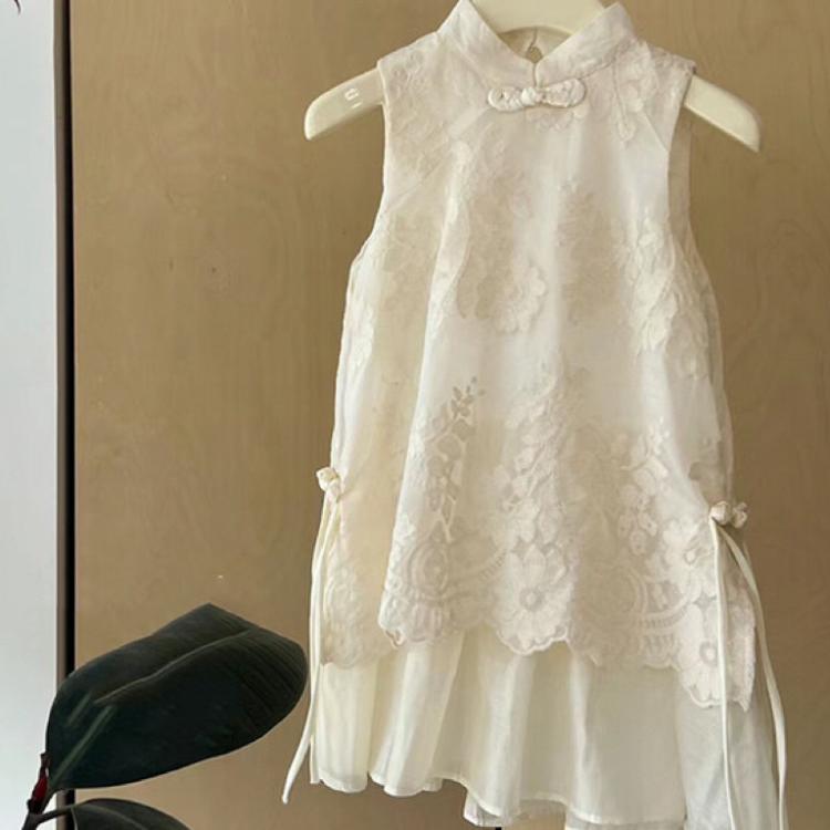女童旗袍夏季2025新款儿童中国风改良版连衣裙古筝演出服森系蕾丝