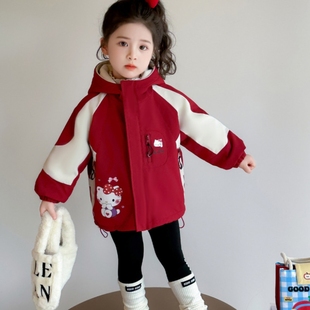女童红外套2025新款 连帽卡通KT猫棉服棉衣潮 洋气时髦加绒加厚冬款