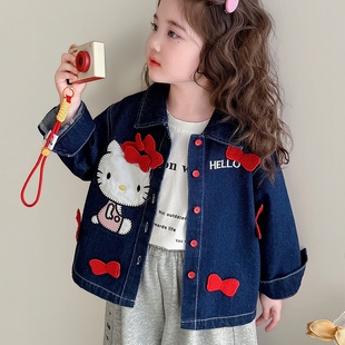 洋时髦春秋韩系卡通KT猫牛仔外套百搭潮 女中小童牛仔外套2026新款