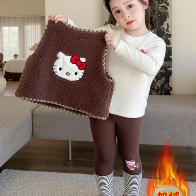 女童套装2025新款洋气时髦加厚冬款可爱卡通印花马甲打底裤两件套