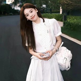 女中大童连衣裙2026新款夏季洋气时髦短袖裙时尚百搭韩系清新套装