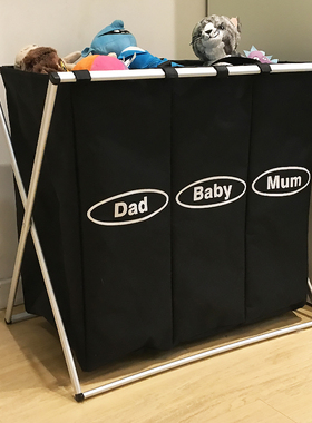 三格亲子脏衣篮特大号浴室牛津布脏衣篓折叠收纳篮衣服分隔收纳筐