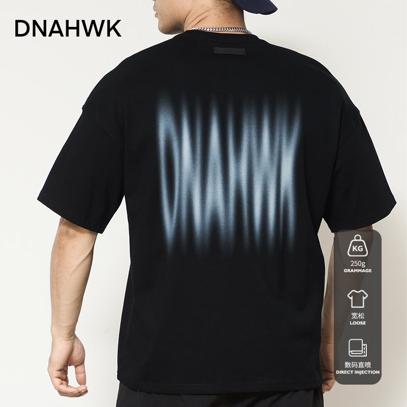 DNAHWK幻影模糊字母美式【重磅250g】宽松纯棉T恤夏季短袖百搭