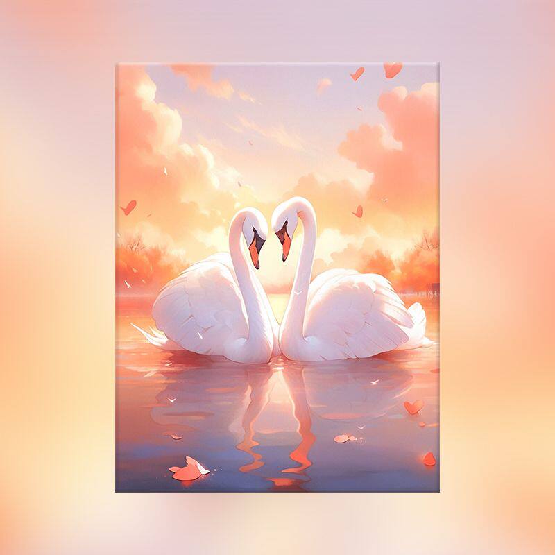 带框钻石画满钻方钻手工贴钻绣新款客厅卧室竖版两只天鹅心心相印