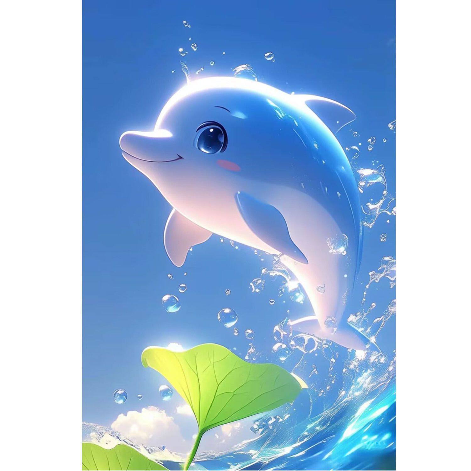 带框钻石画满钻魔方钻手工点贴钻绣客厅卧室竖版可爱动物海豚新款