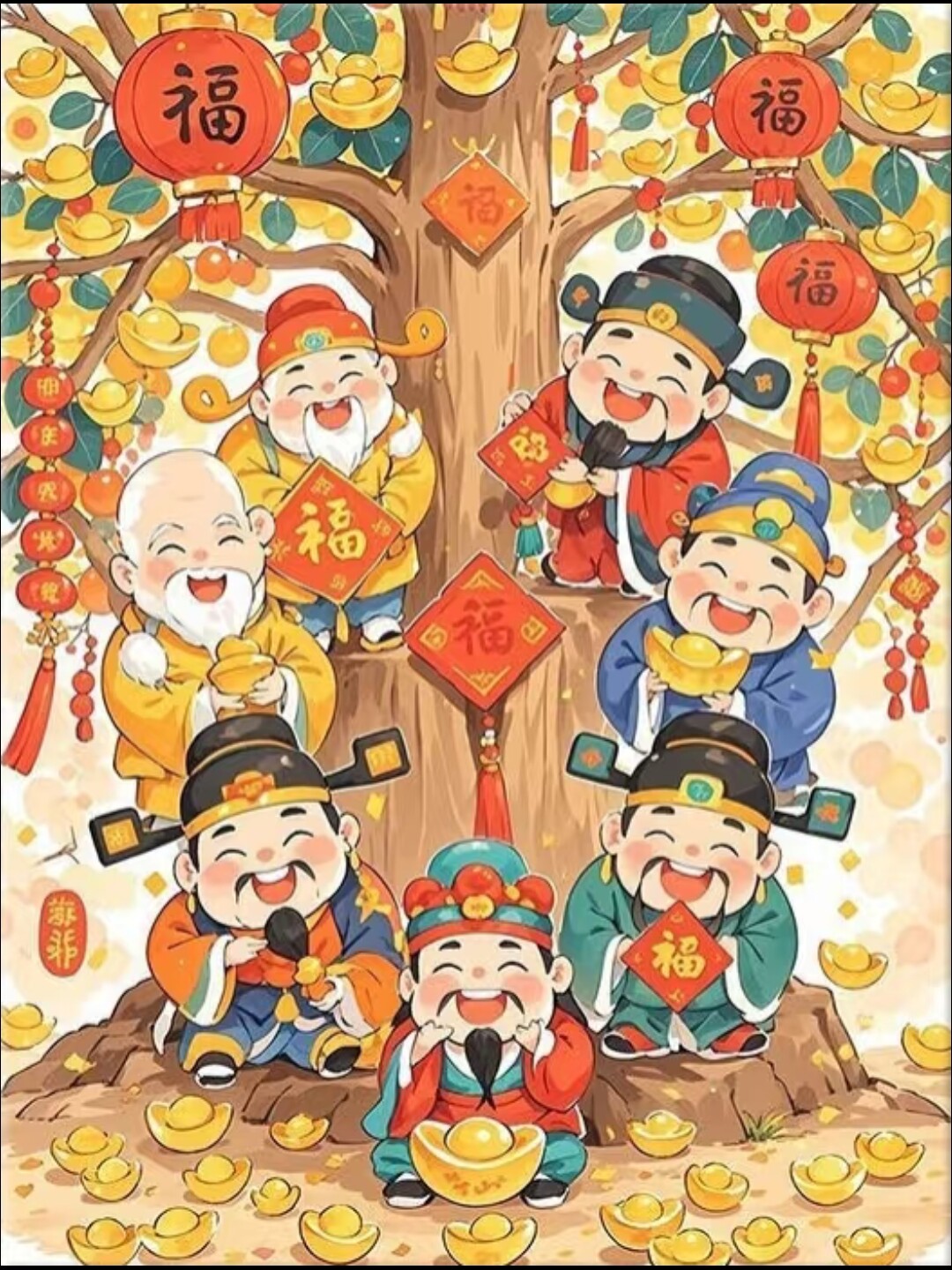 带框钻石画满钻魔方钻手工贴钻绣客厅玄关新款五路财神爷五福临门