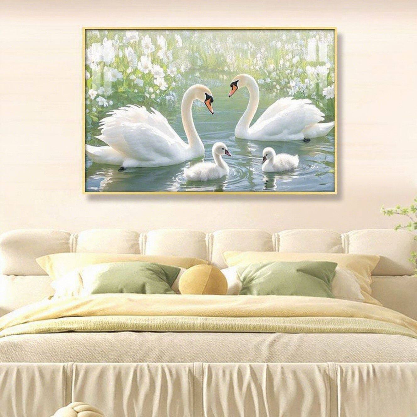 带框钻石画满钻魔方钻手工贴钻绣新款客厅卧室竖版天鹅湖心心相印