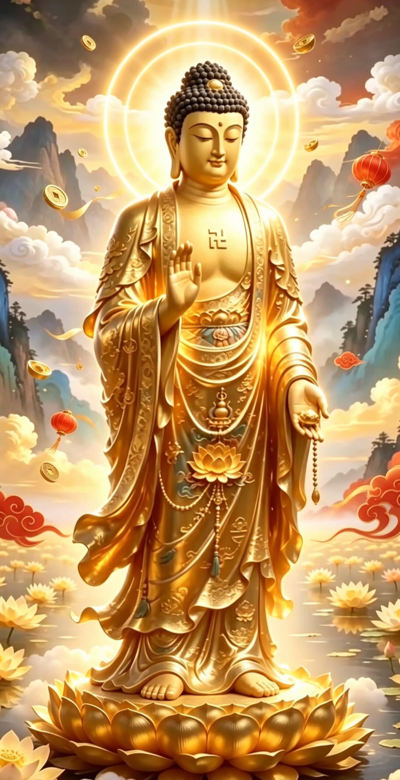 钻石画满钻方钻手工贴钻绣客厅玄关走廊竖版佛像南无阿弥陀佛新款