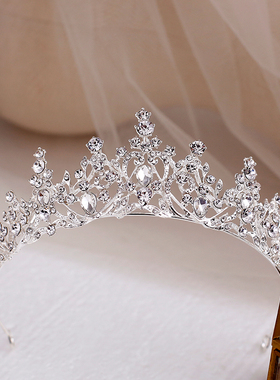 日韩皇冠头饰新娘婚纱发饰超闪亮水钻小王冠结婚成人银色公主饰品