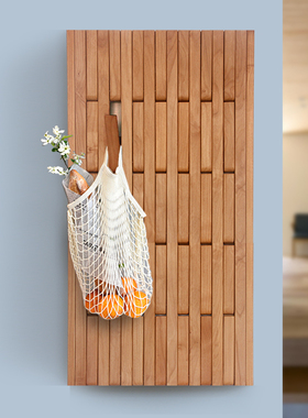 三福木艺墙面木条衣挂墙壁衣帽架创意实木黑胡桃樱桃木玄关置物架