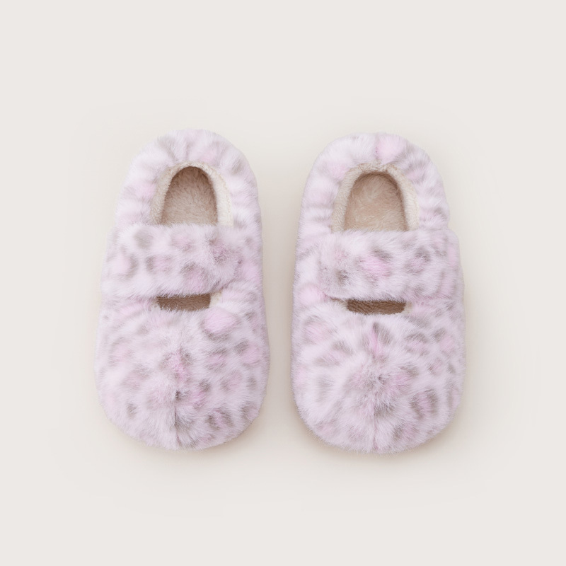chikoku萌物圆玛丽珍魔术贴毛毛女鞋冬季保暖居家外穿包头棉拖鞋