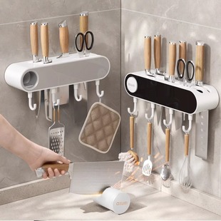 厨房刀架免打孔壁挂式多功能刀具置物架带磨刀石菜刀刀具收纳架子