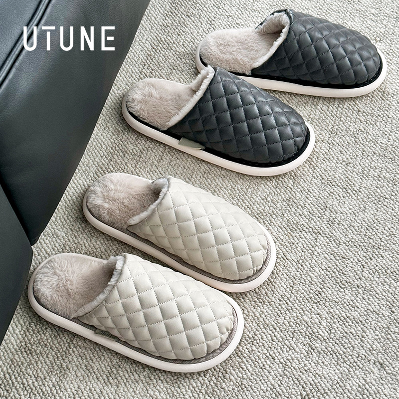 优调男士棉拖鞋冬季毛绒家居室内情侣静音保暖女防臭防滑大码4546