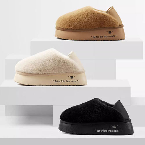 chikoku厚底棉鞋女冬季包跟居家防滑加厚月子鞋保暖毛绒棉拖外穿