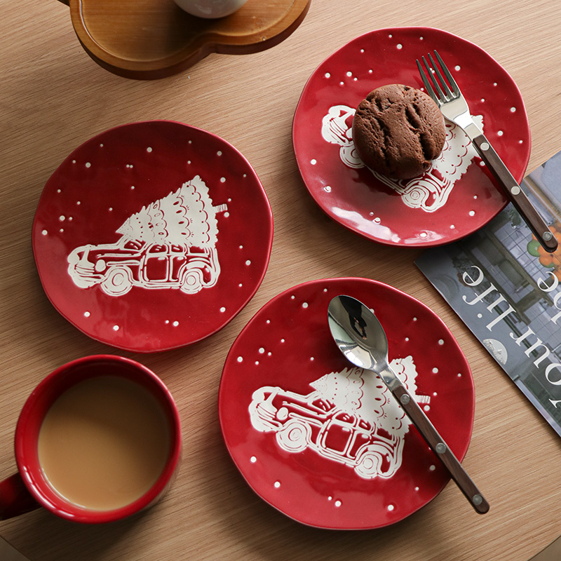 圣诞氛围感红色甜品盘点心盘