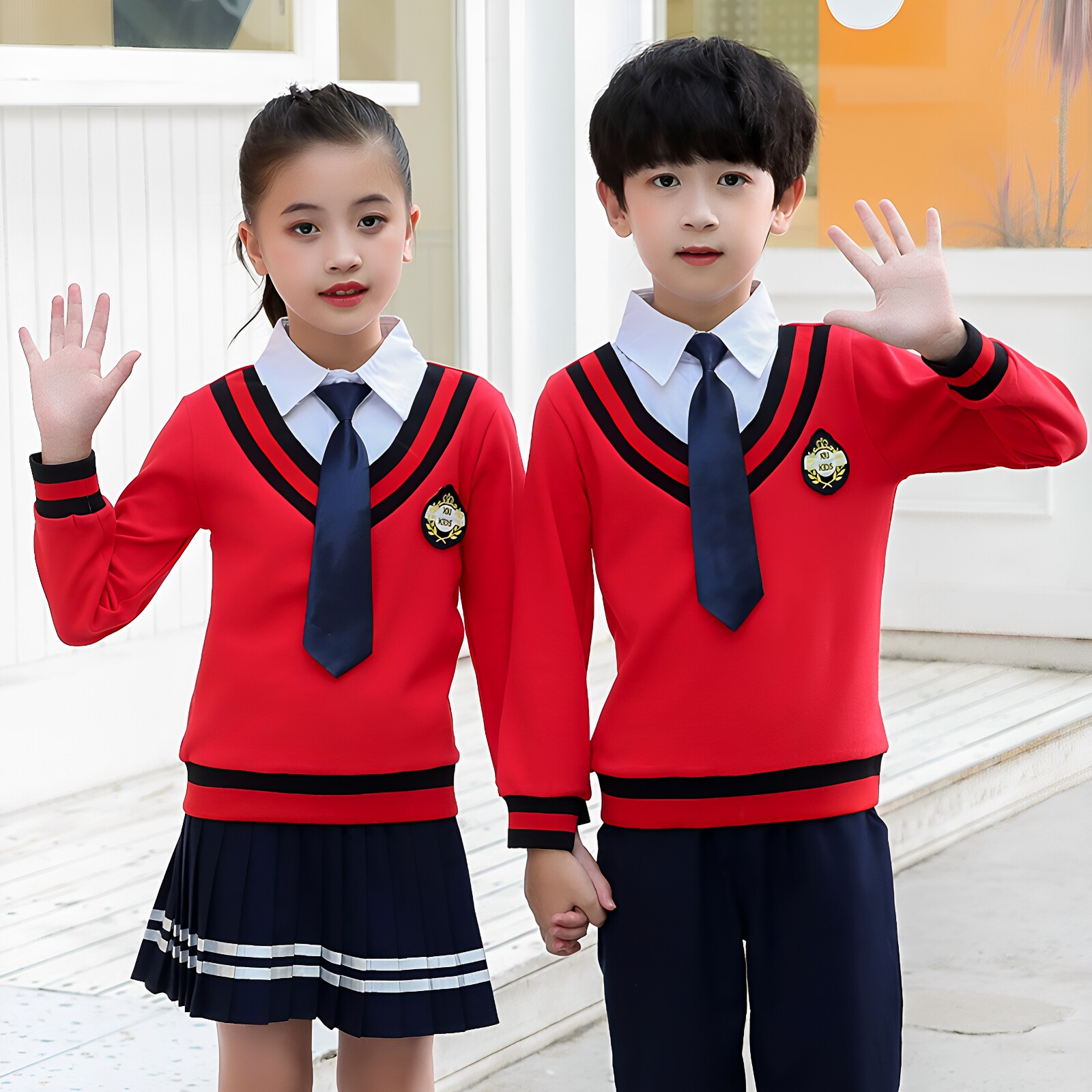 春秋幼儿园园服英伦学院风校服红色套装运动会班服儿童合唱演出服