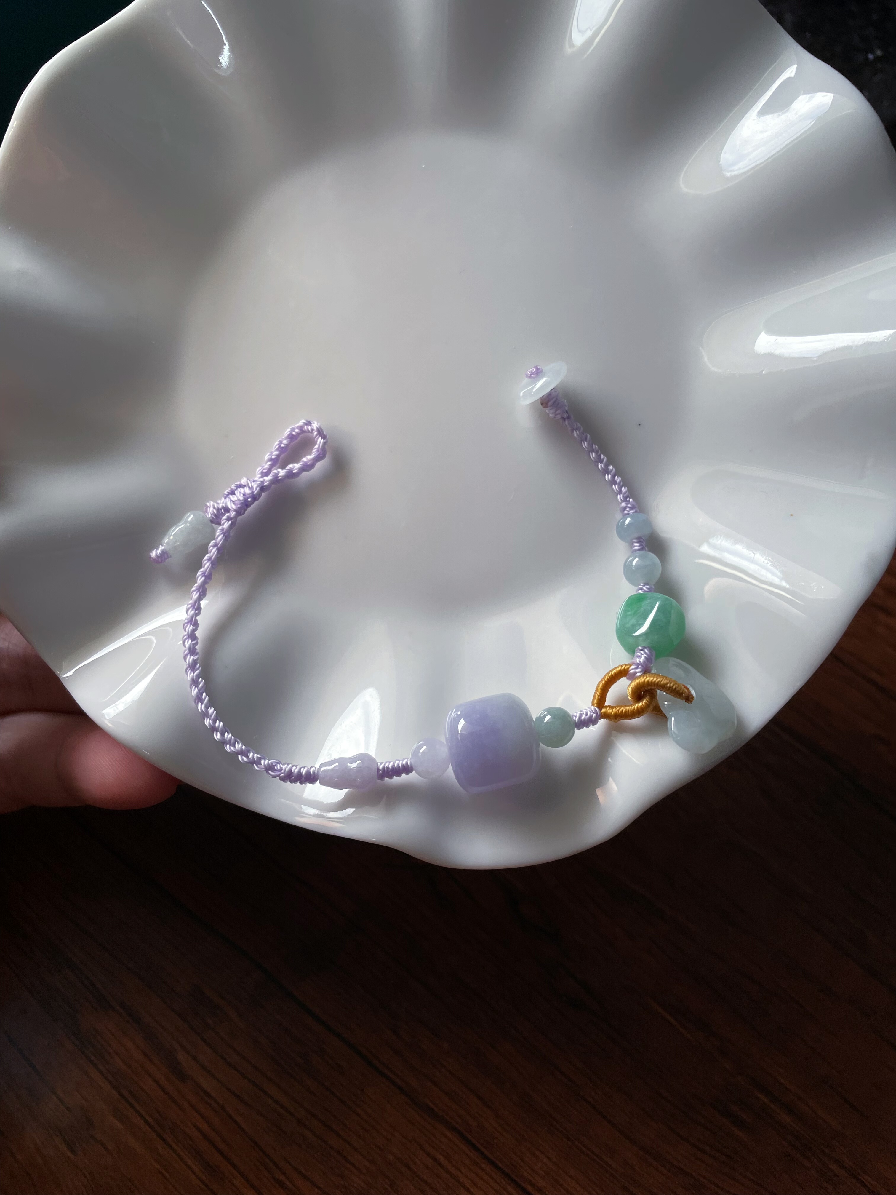 天然a货翡翠浅紫路路通转运小桶珠水滴小花葫芦好运甜美手绳手链