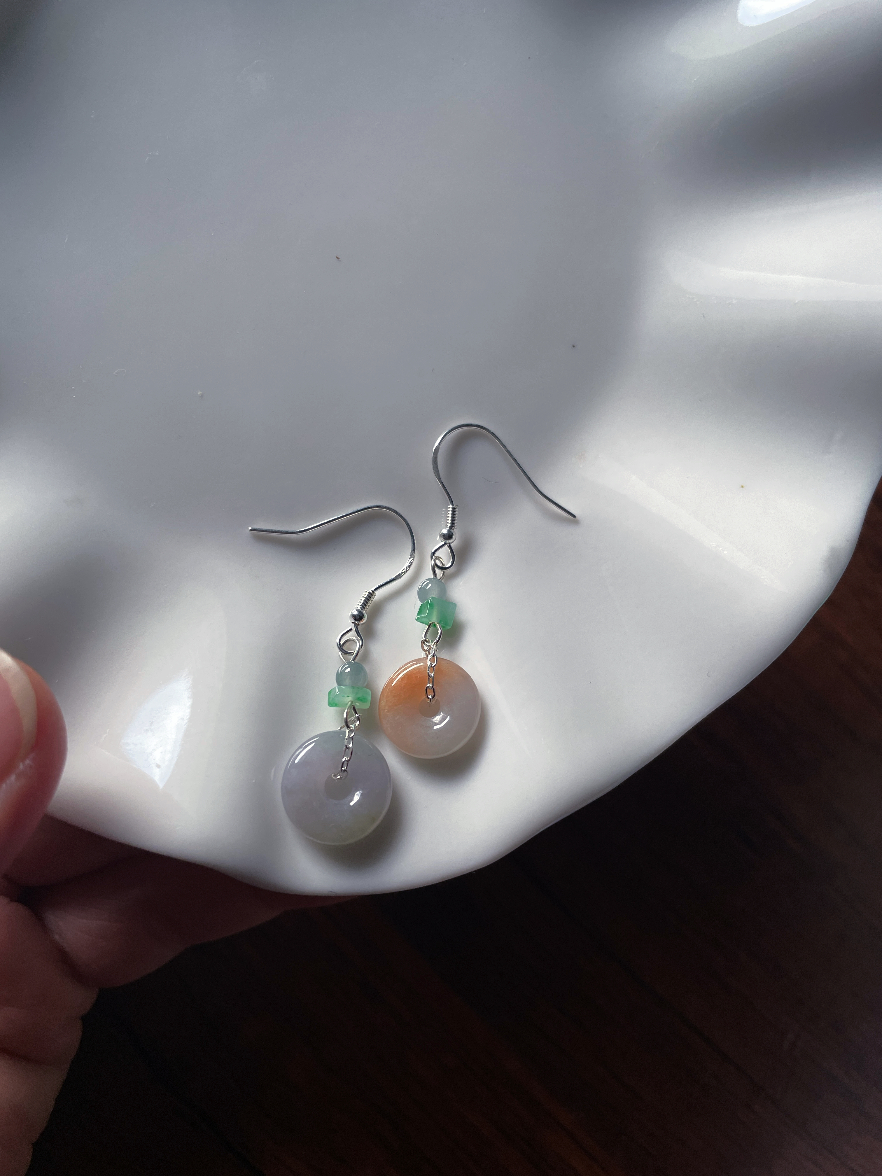 天然a货翡翠洒红浅灰紫小甜甜圈平安扣旗袍汉服925银耳环耳坠饰钩