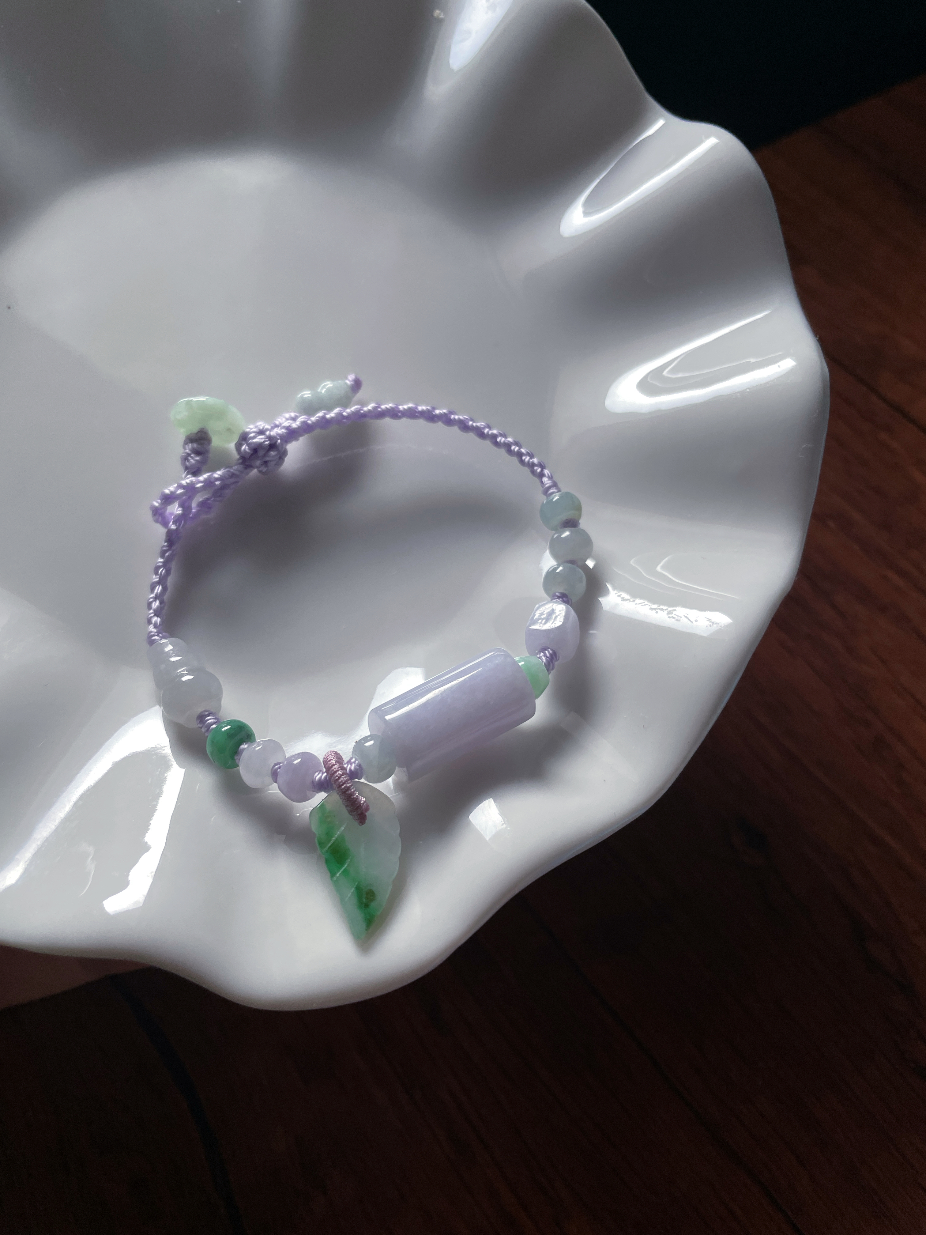 天然a货翡翠浅紫路路通转运圆珠桶珠算盘珠葫芦扣子好运细手绳链