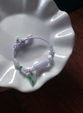 天然a货翡翠浅紫路路通转运圆珠桶珠算盘珠葫芦扣子好运细手绳链