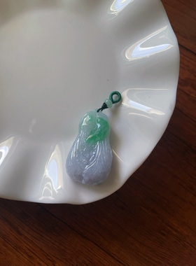 有证书天然a货翡翠浅紫飘绿精雕白菜毛衣链吊坠挂件玉坠车挂件坠