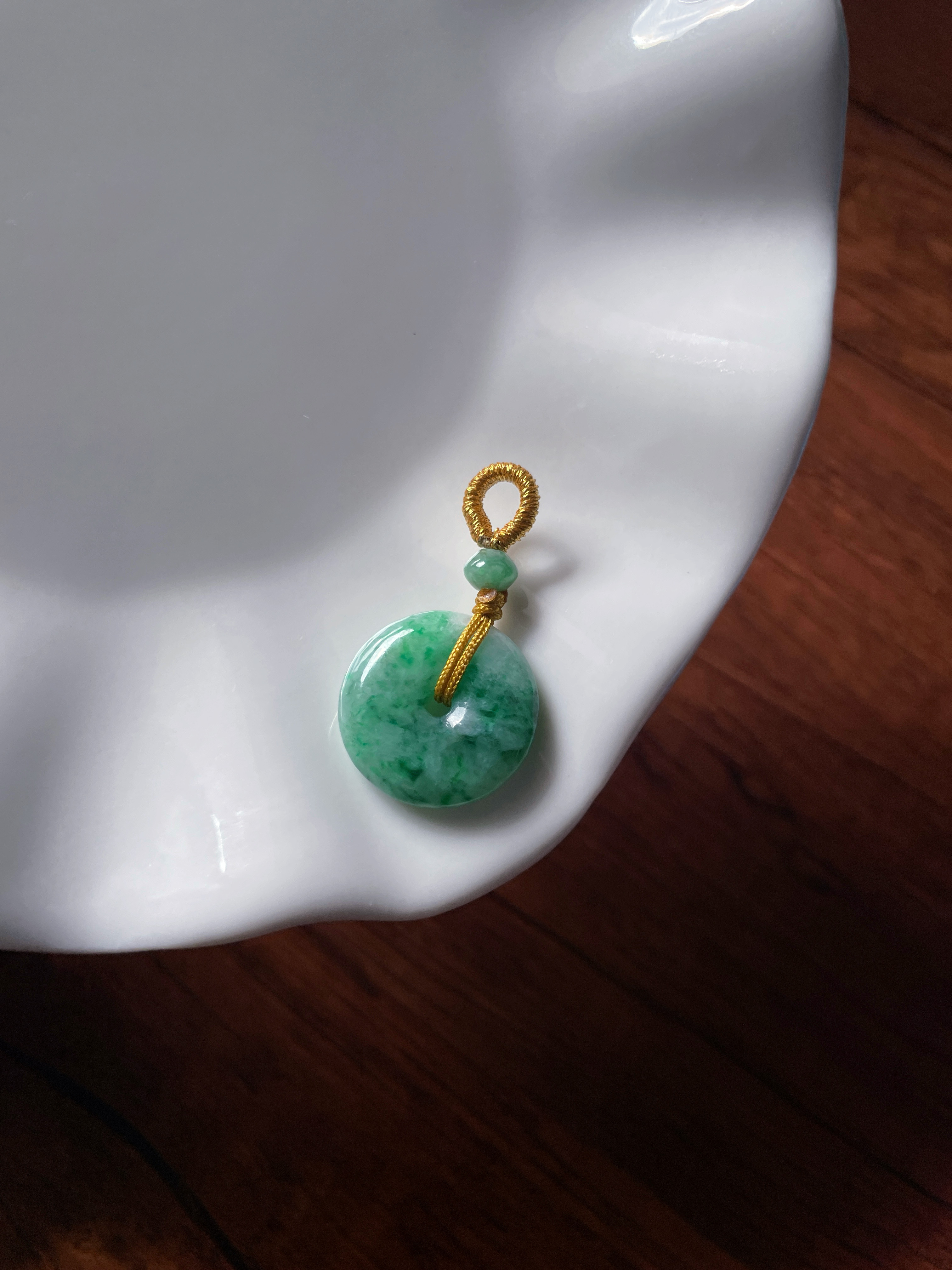 天然a货翡翠糯种飘绿花玉平安扣项坠吊坠车挂坠包挂件编绳手绳饰