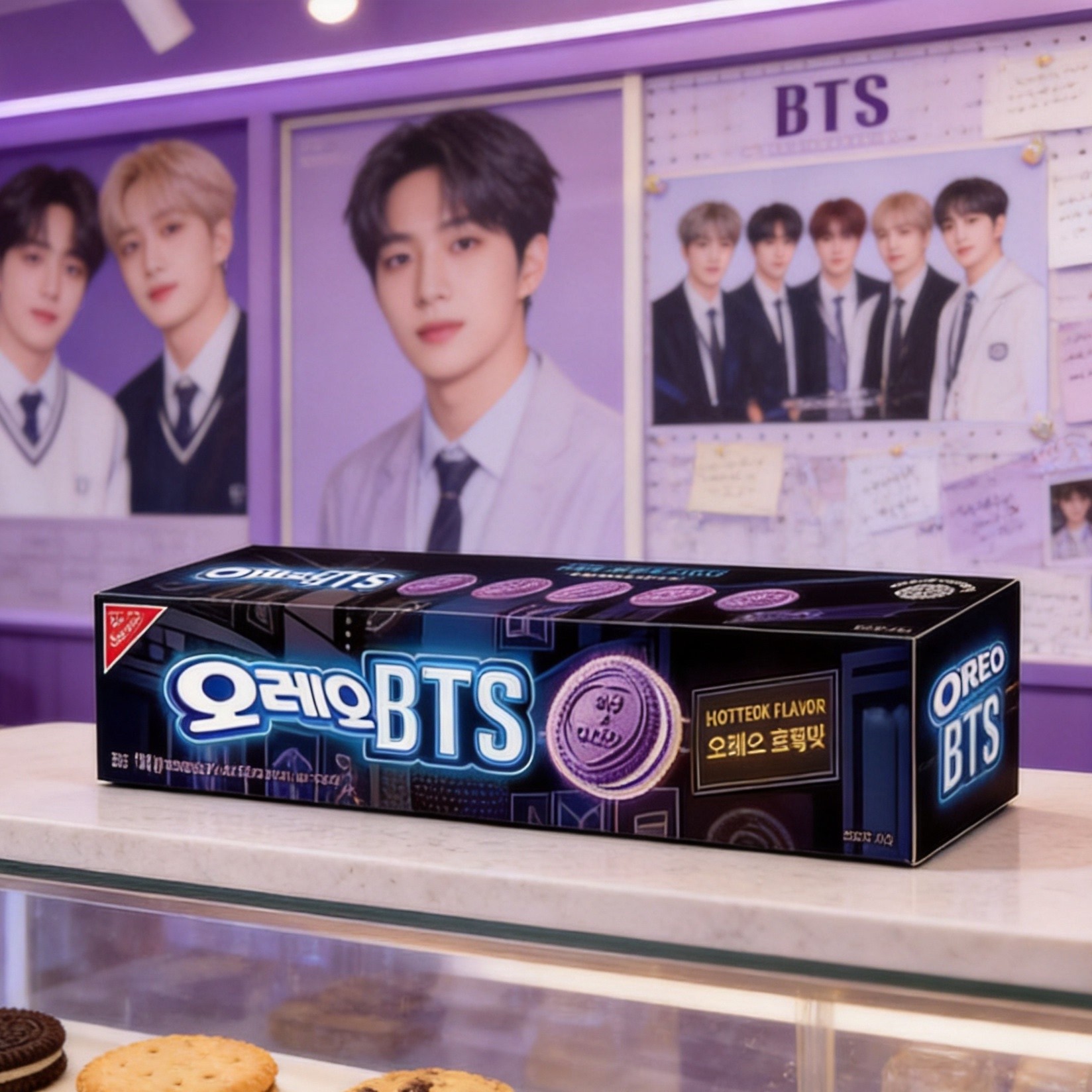 现货韩国进口BTS防弹联名奥利奥限定糖饼味紫色夹心饼干网红零