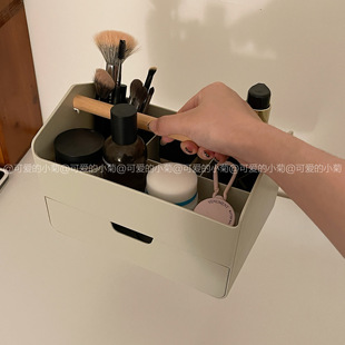 木柄手提收纳盒文具胶带整理盒化妆品笔刷抽屉双层分格收纳盒