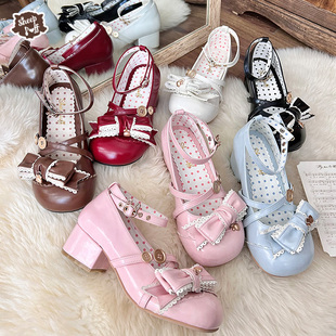 【现货】纽扣兔 中低跟绵羊泡芙Lolita蝴蝶结兔子少女百搭单鞋