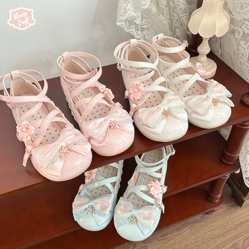 【尾款】小樱茶 绵羊泡芙Lolita樱花蕾丝优雅低跟单鞋