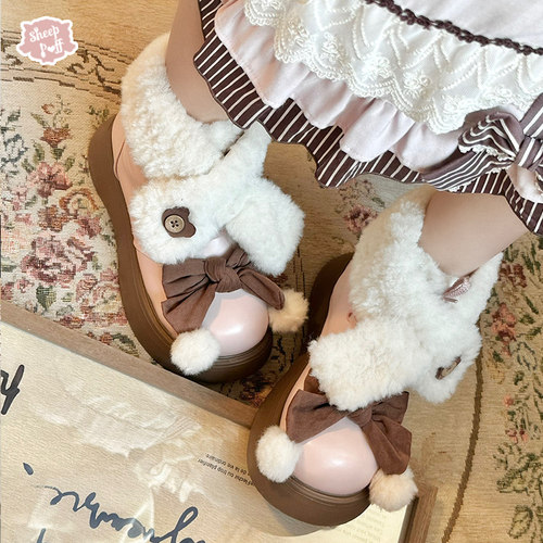 【现货】围巾绒绒 绵羊泡芙仿羊羔绒中帮棉鞋雪地靴